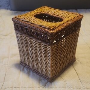 Woven Rattan Tissue Box Cover - Brown and Tan